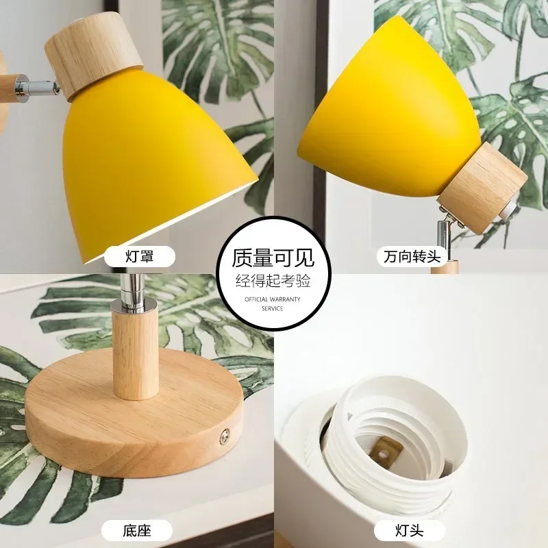 Modern Wooden Wall Lamp with Switch Sconce Bedroom Living Room Home Lighting Macaroon Steering Head Colors E27 Nordic Wall Light image 5