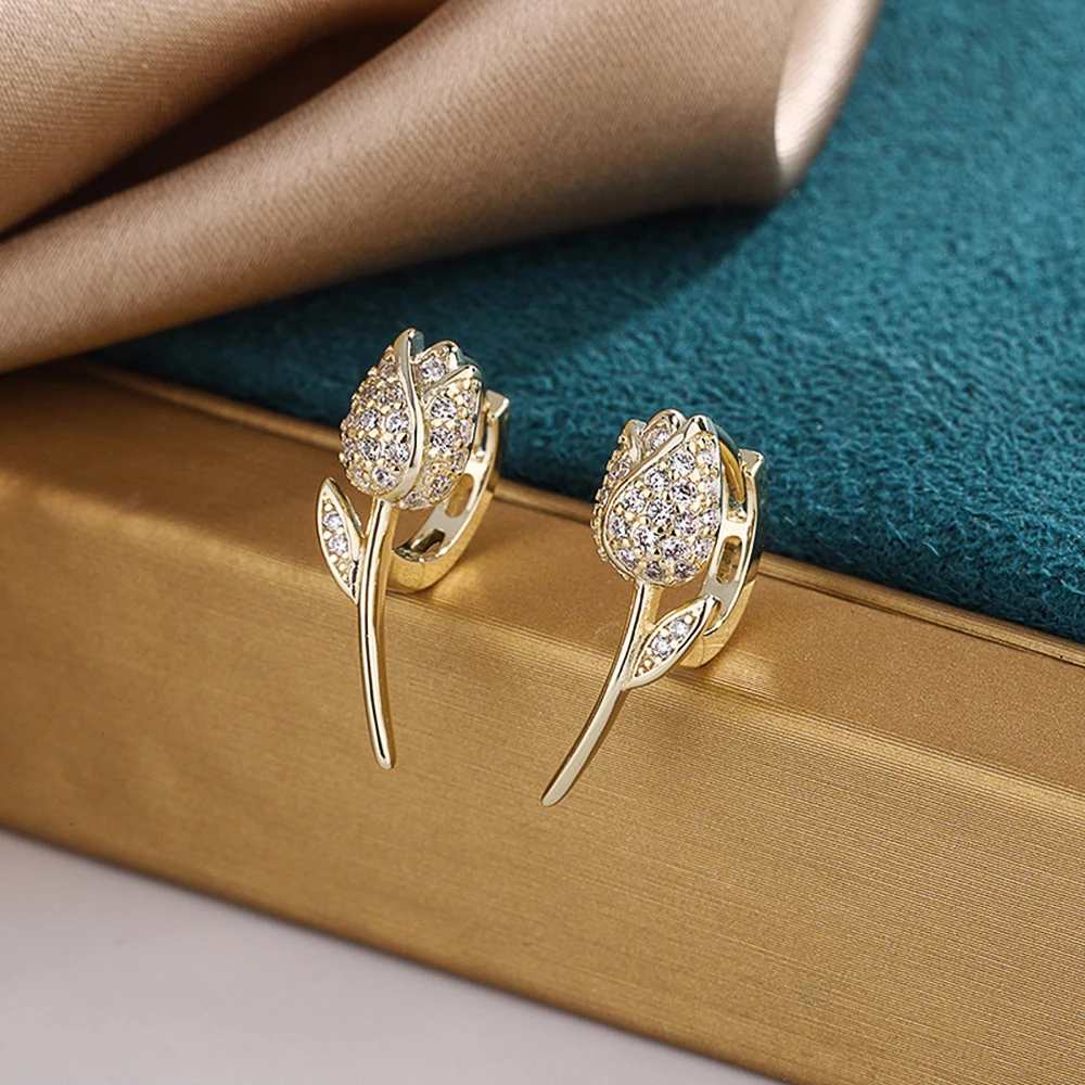 Huitan Korean Style Flower Shaped Hoop Earrings for Women Silver Color/Gold Color Fancy Ear Accessories Trendy Jewelry