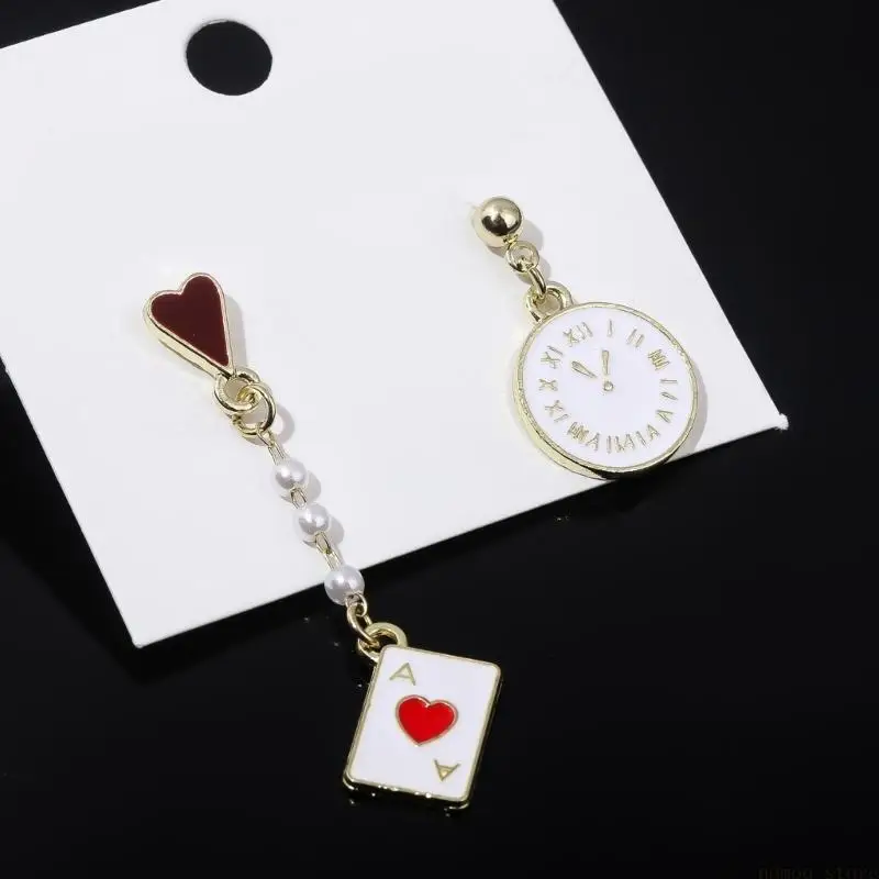 31BF 2 Pair Elegant Alloy Earrings Playing Card Earrings Fashion Trend Accessories