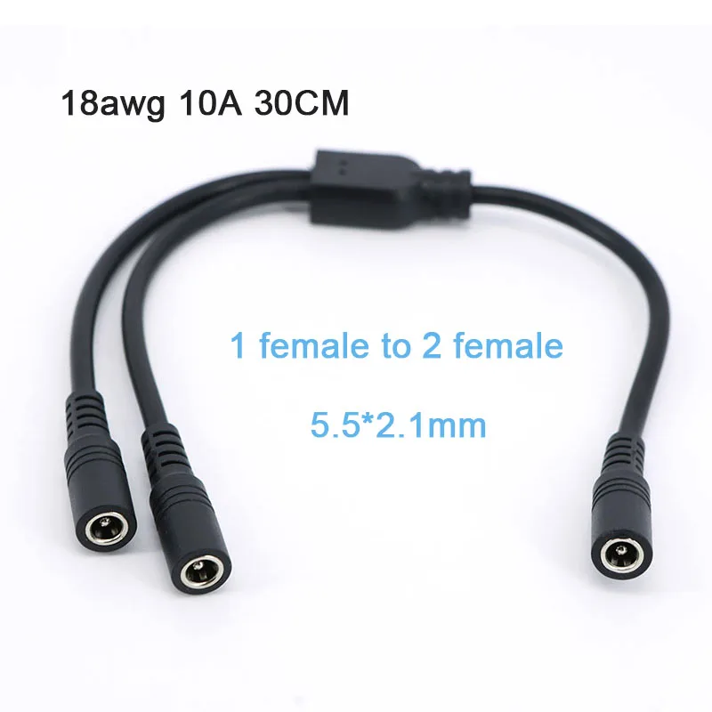 30CM Splitter cable 1 female to 2 female 2 Way 5.5*2.1mm Connector DC Power Supply Extension line