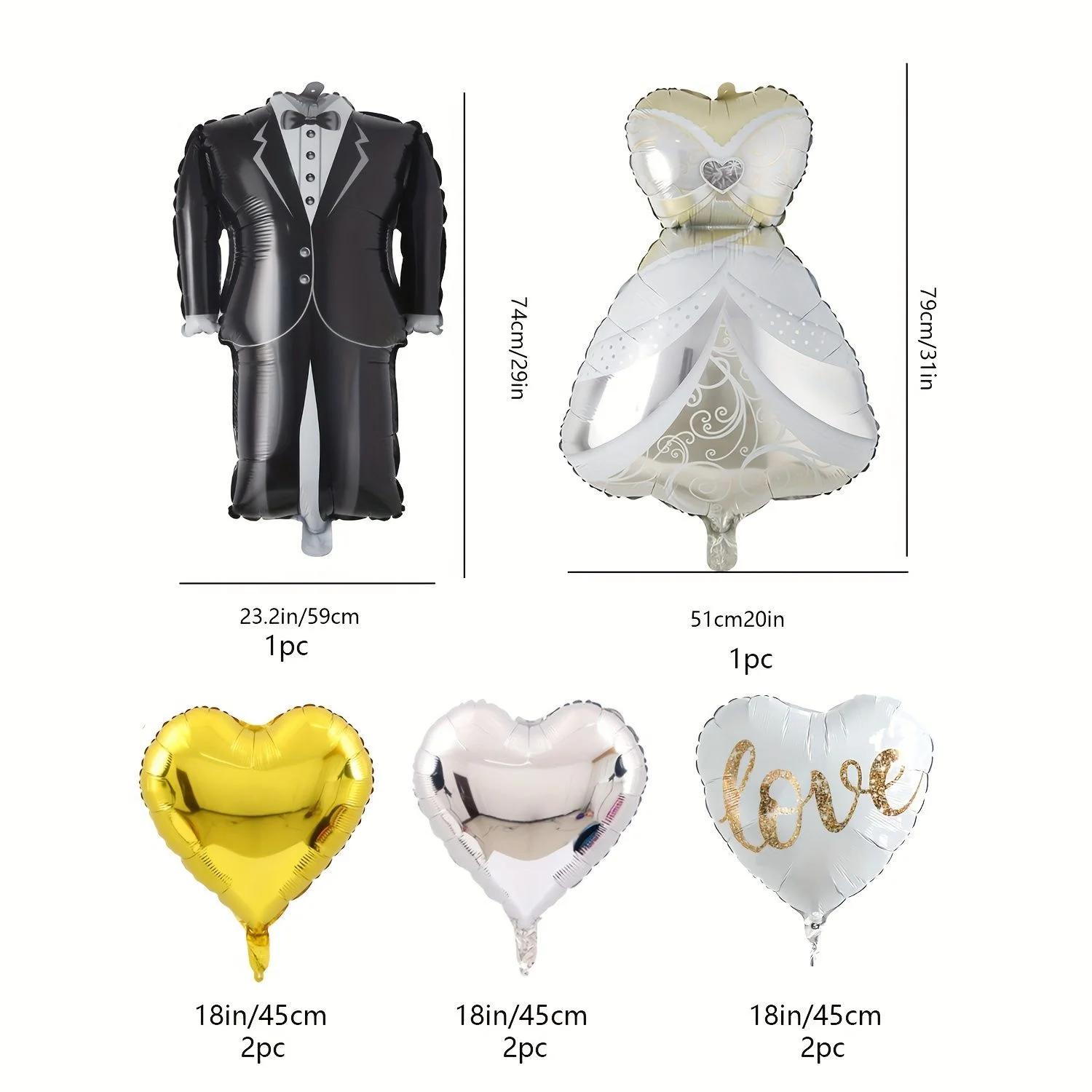 2pc/8pcs Groom and Bride Dress Aluminum Film Balloon Valentine\'s Day Wedding Wedding Birthday Party Decoration