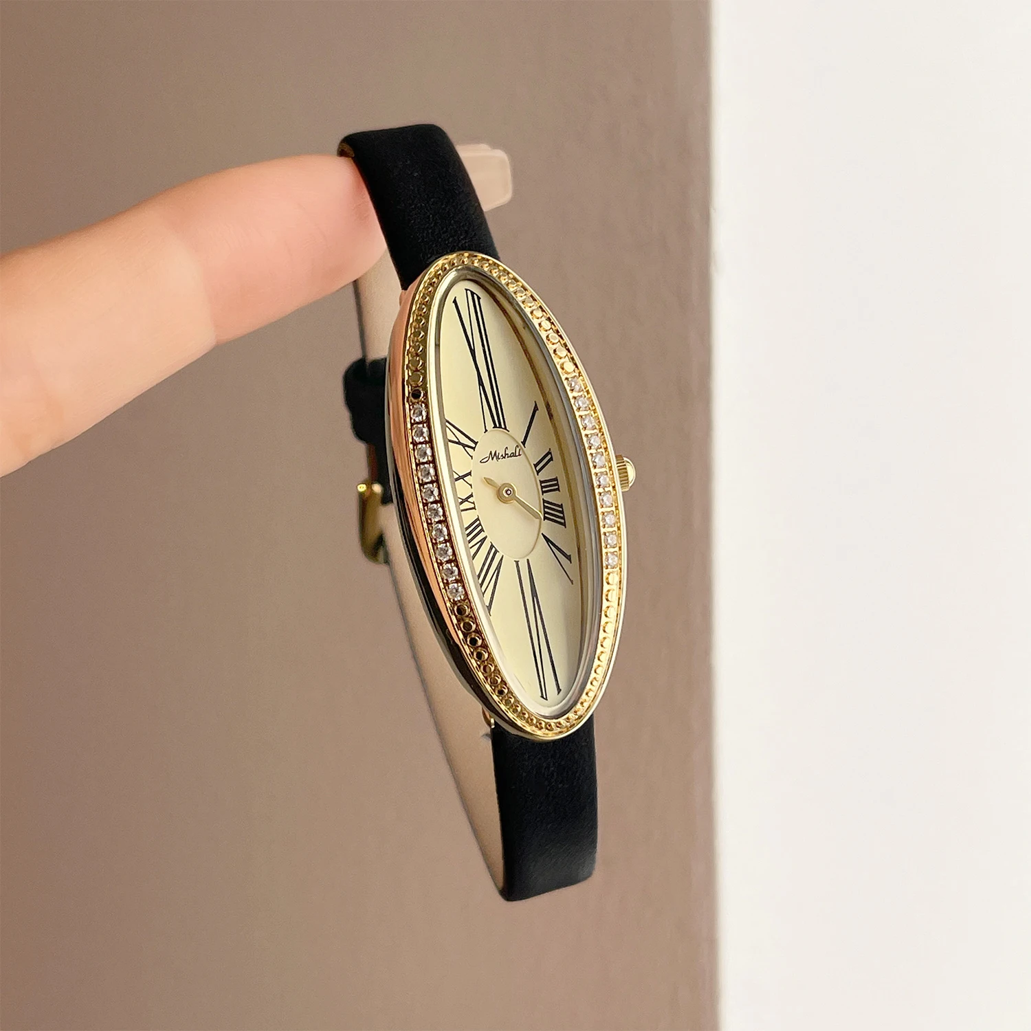 NEW Retro Luxury Brands Original Women's Watch Elegant Diamond Inlays Oval Dial Leather Band Quartz Ladies Watches Gift
