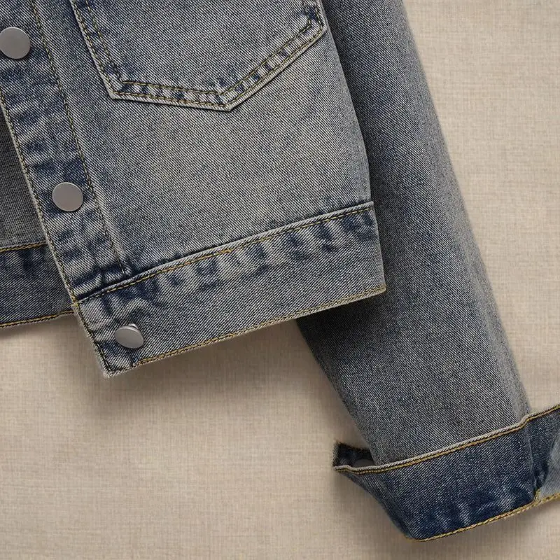 Denim Coats Women Short Coat Casual Loose Turn Down Collar Y2k Streetwear Jackets Work Regular Elegant Splice Jacket 2025