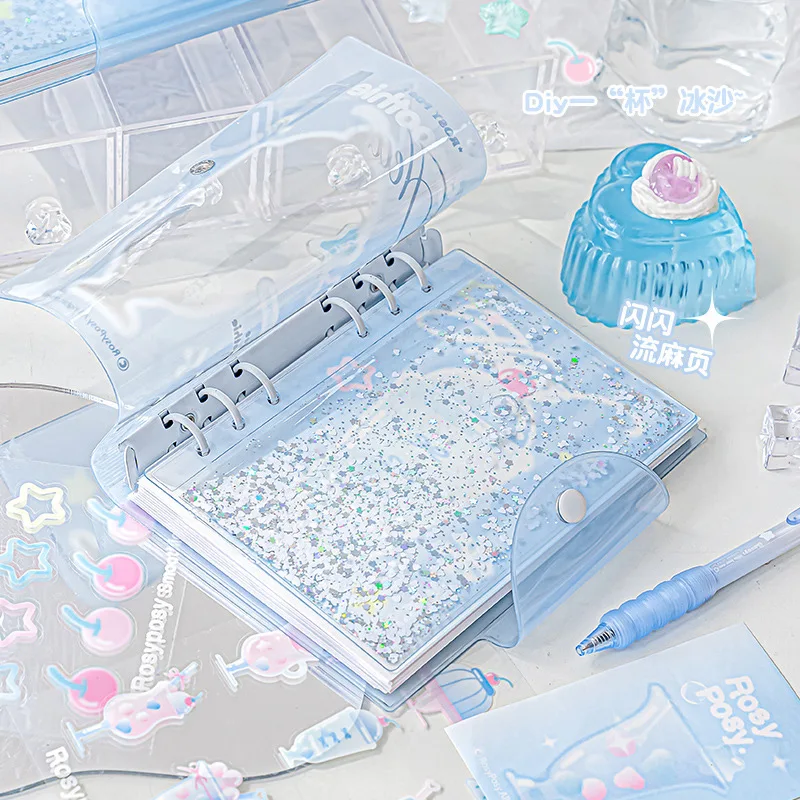 Summer Sorbet Theme Loose Leaf Journal Flowing Glitter Notebook for School Office Stationery