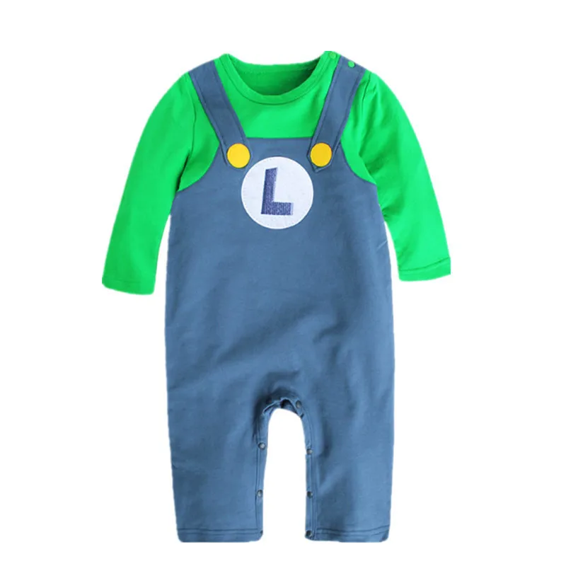 Super Marios Bros Newborn Baby Clothes with Hat Set Luigi Long Sleeved Suit Baby Rompers Toddlers Costume Onesie Kids Pyjamsas