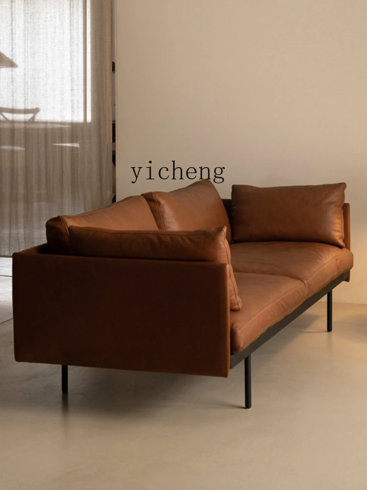 ZC Leather Sofa First Layer Cowhide Modern Living Room Three-Person Straight Row Napa Leather Sofa