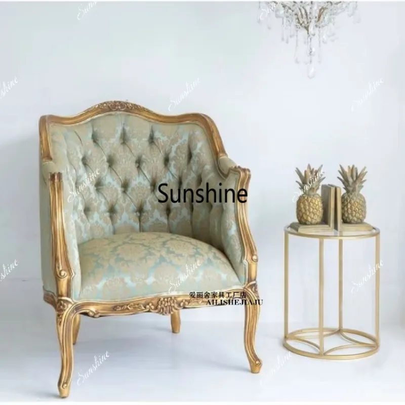 French solid wood carving flower light luxury villa three people sofa  FT