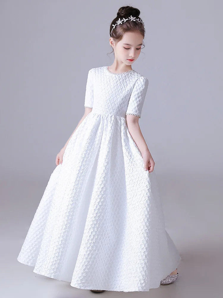 

bridesmaid dress wedding girl White Puff Skirt Elegant Flower Girls Dress Wedding Party Short Sleeves Concert Bridesmaid Gown