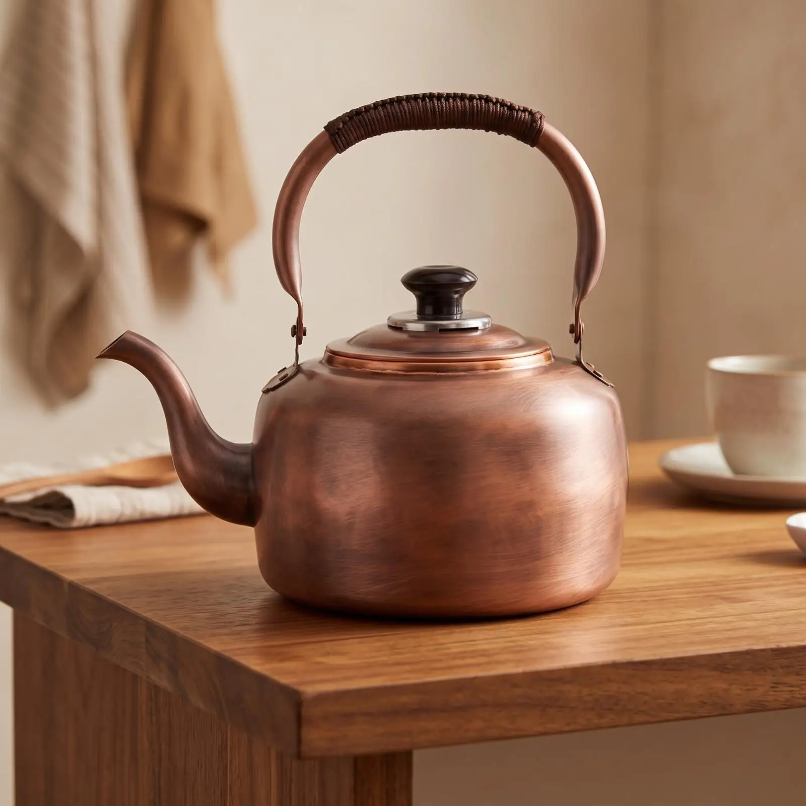 Sturdy Copper Kettle for Boiling Water Classic Kitchen Teapot Retro Style Metal Pot with Swing Handle