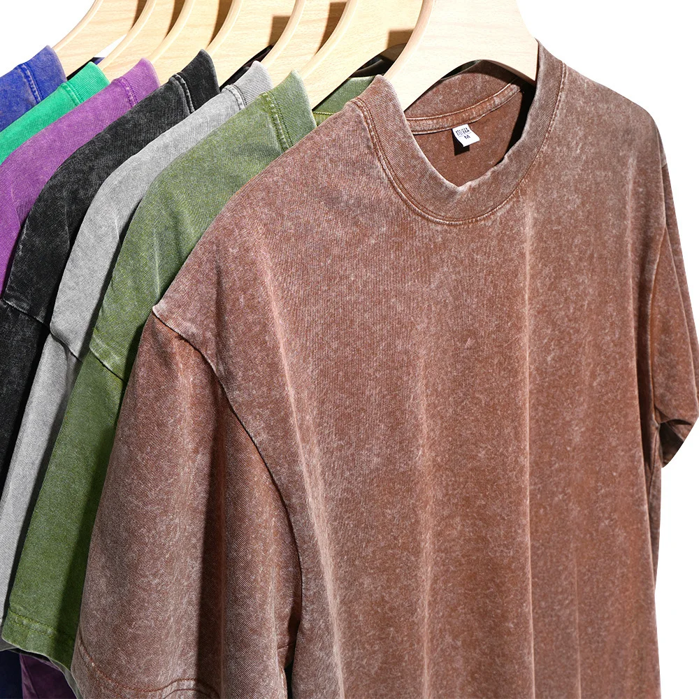 350gsm Men's Washed Vintage T-Shirts Street Hip Hop Retro Punk T Shirt men Harajuku Casual Cotton Short Sleeve Acid Wash Tops