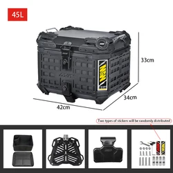 45L Motorcycle Tail Box Rear Luggage Storage Tool Case Helmet Box Universal Aluminum Motorbike Trunk With Bracket Base Plate