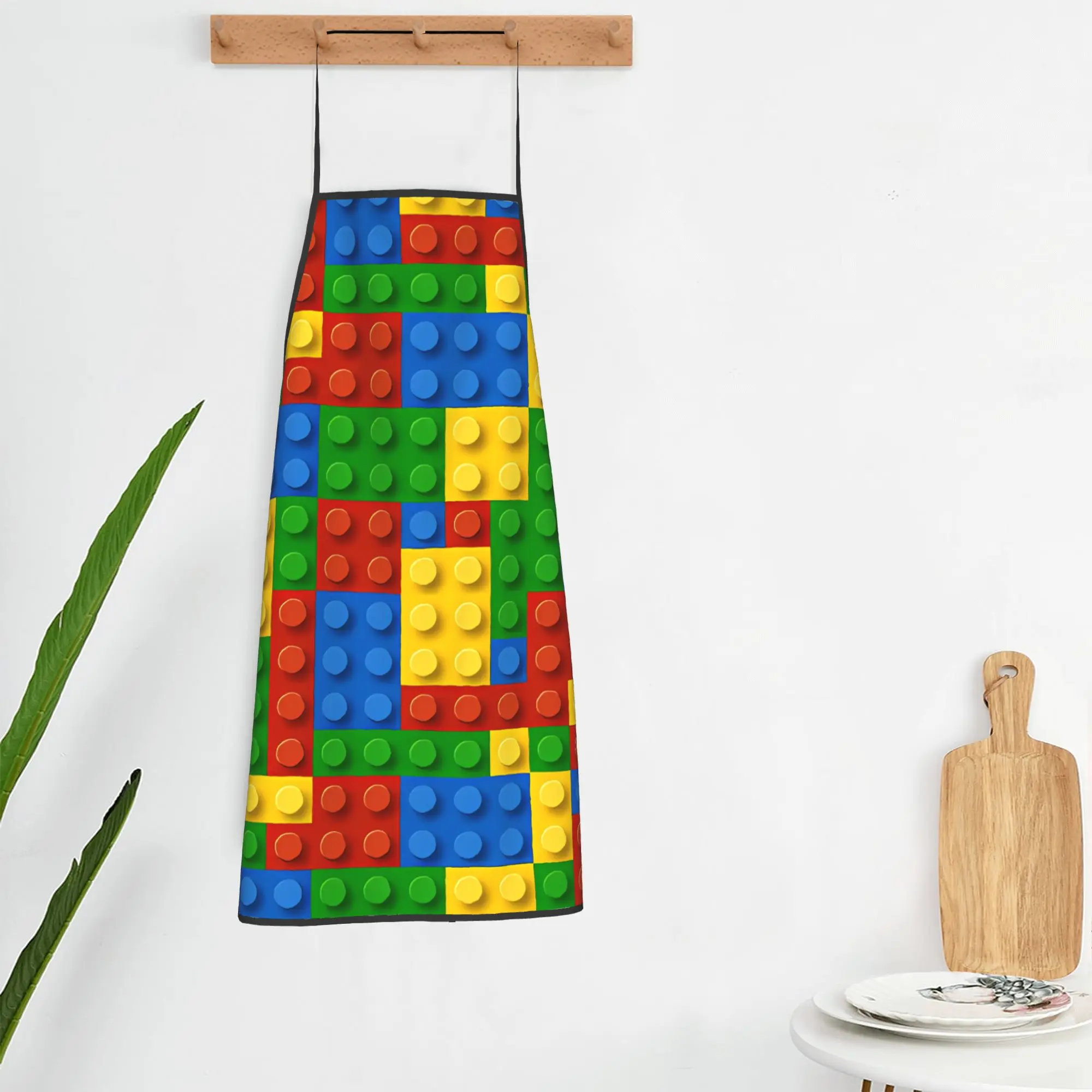 

Classic Rainbow Building Blocks Apron Cooking Manicure Kitchen Accessories Barbecue Fashion Aprons without Pocket