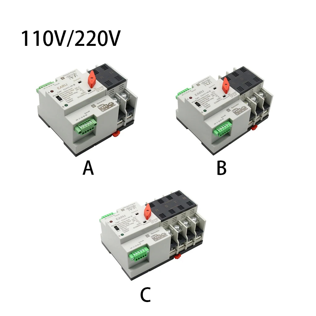 Automatic Transfer Switch PV 2P 4P AC 110V 220V Dual Power Automatic Transfer Electrical Selector Switches Uninterrupted