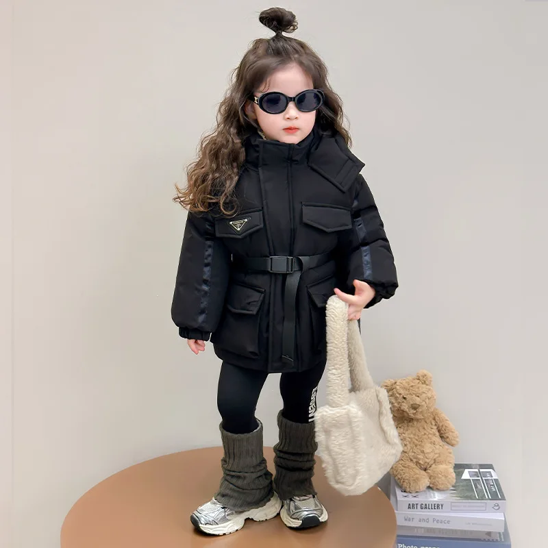 

Girls Cotton-padded Winter Coat 2024 New Children Cotton Jacket Foreign Style Baby Winter Simple Casual Warm Padded Cotton Coat