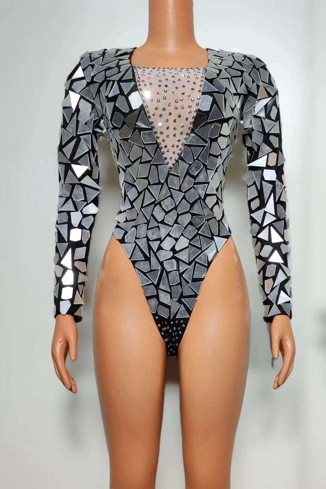 Sparkly Mirrors Sequins Party Bodysuit Nightclub Prom Sexy Stage Costume Sexy Dance Bodysuit Dance Troupe Leotard Ballet  heian
