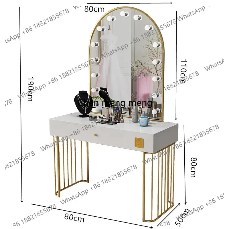 E136  Vanity Set with Lighted Mirror, Makeup Vanity Dressing Table with LED Light, Drawers, Storage Shelves and Cosmetics Cabine