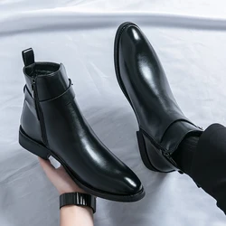 Nowe Chelsea Boots męskie buty moda Retro wszechstronny zamek błyskawiczny biznes Casual brytyjski styl uliczny ubrania imprezowe klasyczne botki