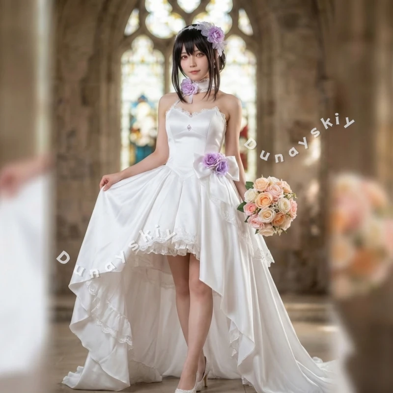DDATE Anime LLIVE Cosplay Nightmare Tokisaki Kurumi 코스프레 Off Shoulder Wedding Dress All White Long Evening Gown Lolita Wigs