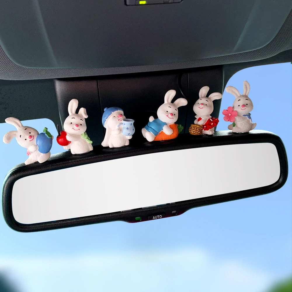 Multiple Sets Cartoon Resin Simulation Succulent Plant Decorations Car Rearview Mirrors Navigators Screen Panda Bear Accessories