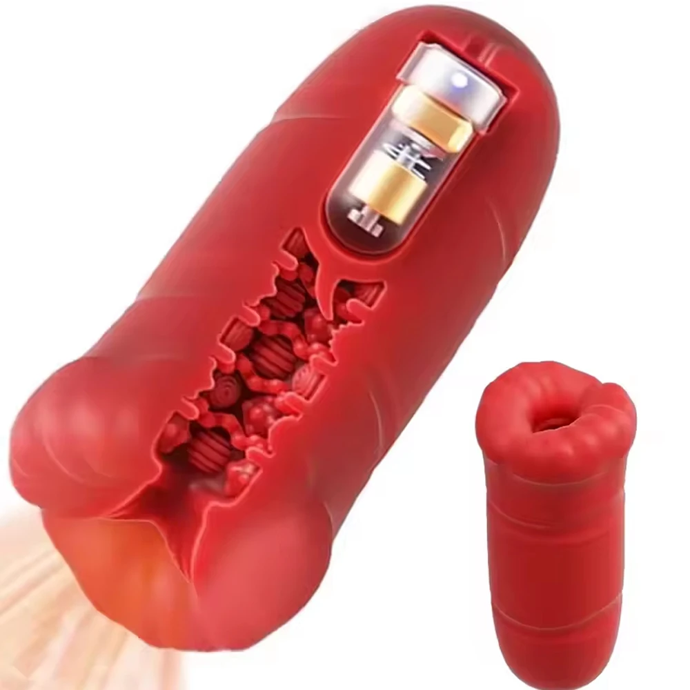 Masturbatore Automatico Maschile con Vibrazione e Lingua Vibrante, Massaggiatore per Sesso Orale, Vagina Realistica Tascabile, Giocattolo Sessuale per Uomini Adulti