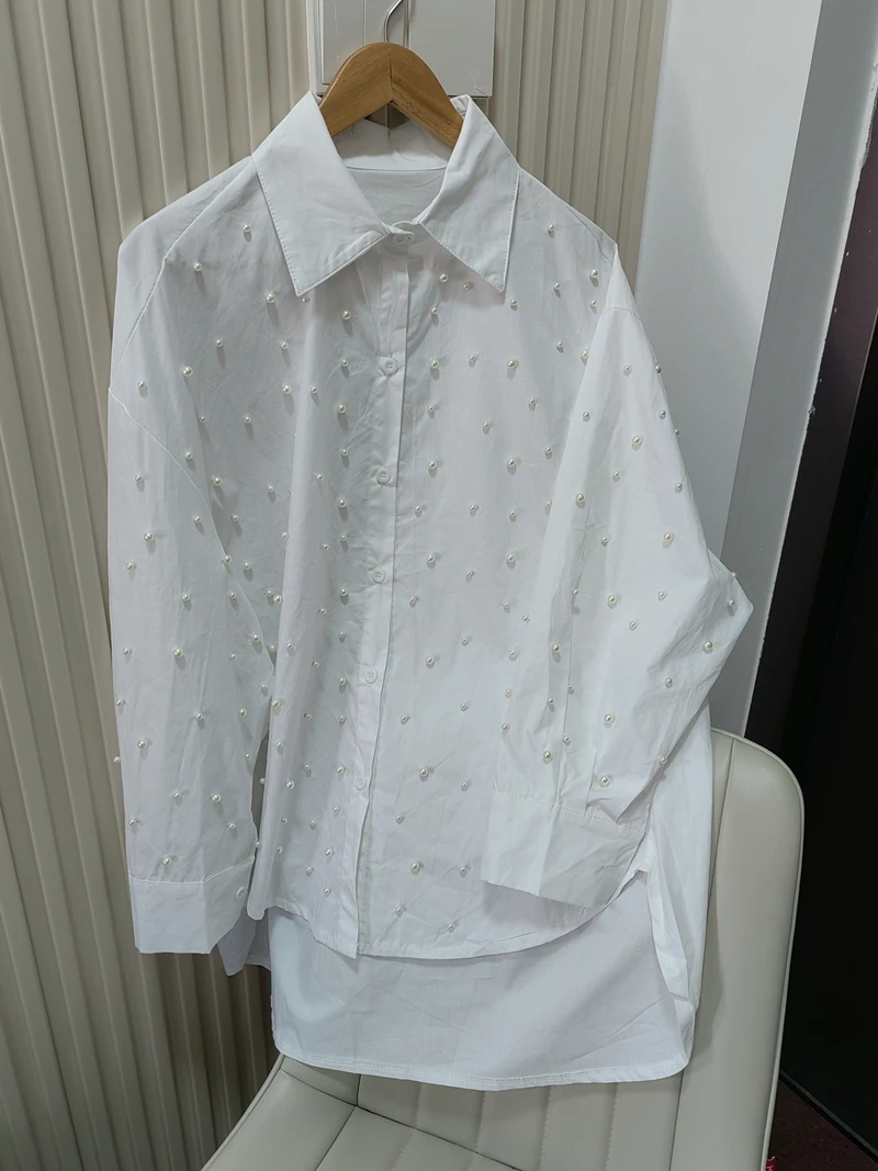 Heavy Industry Beaded Shirt for Women 2025 Autumn and Winter New French Design Niche Tops