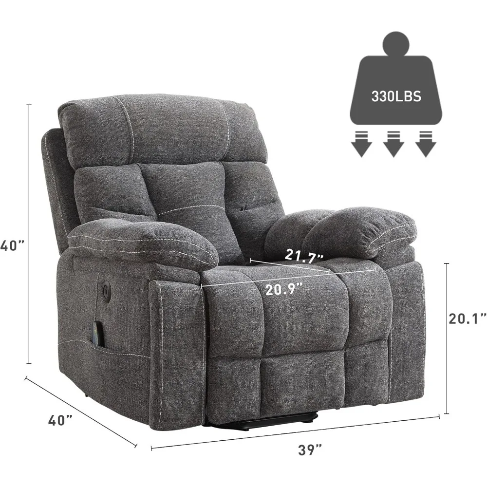 Large Power Lift Recliner with Heat and Massage, Overstuffed Power Lift Recliner Chair for Elderly, Soft Chenille Fabric