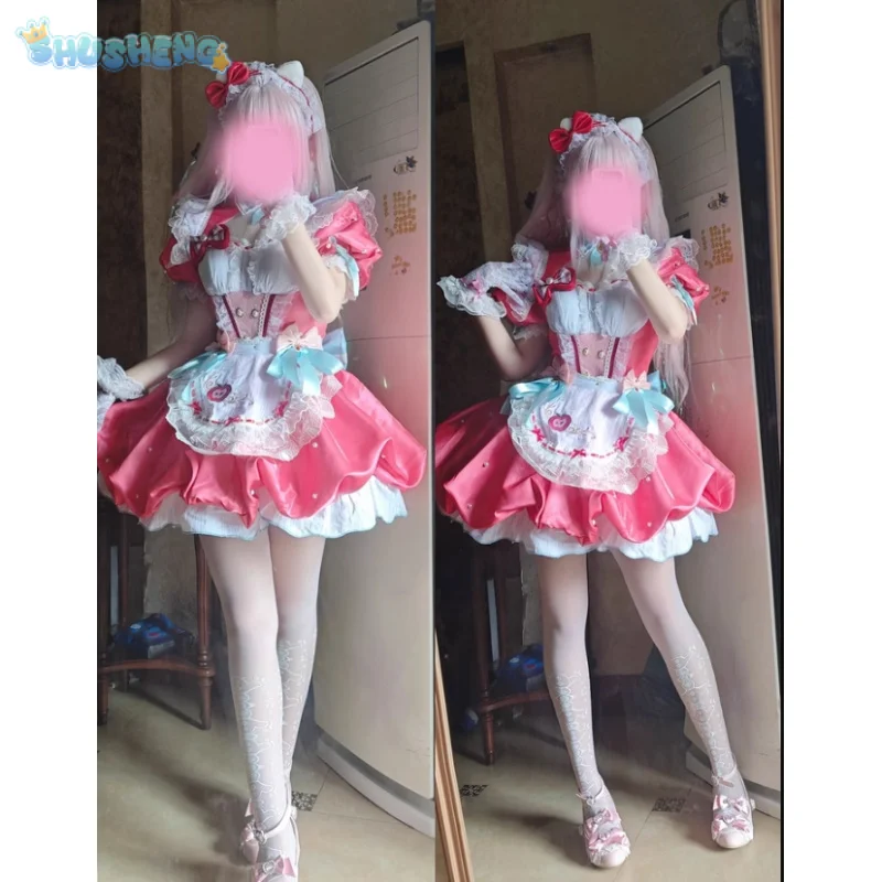 

Kurimi Game Naraka: Bladepoint Cosplay Costume Women's Pink Sweet Maid Dress Halloween Party Lolita Dress Accessories Prop Set