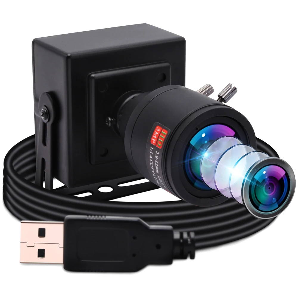 Caméra haute vitesse ELP 2MP 1080P HD OV4689, capteur 260FPS, avec objectif de mise au point manuelle 2.8-12mm, caméra USB UVC avec mini boîtier en métal