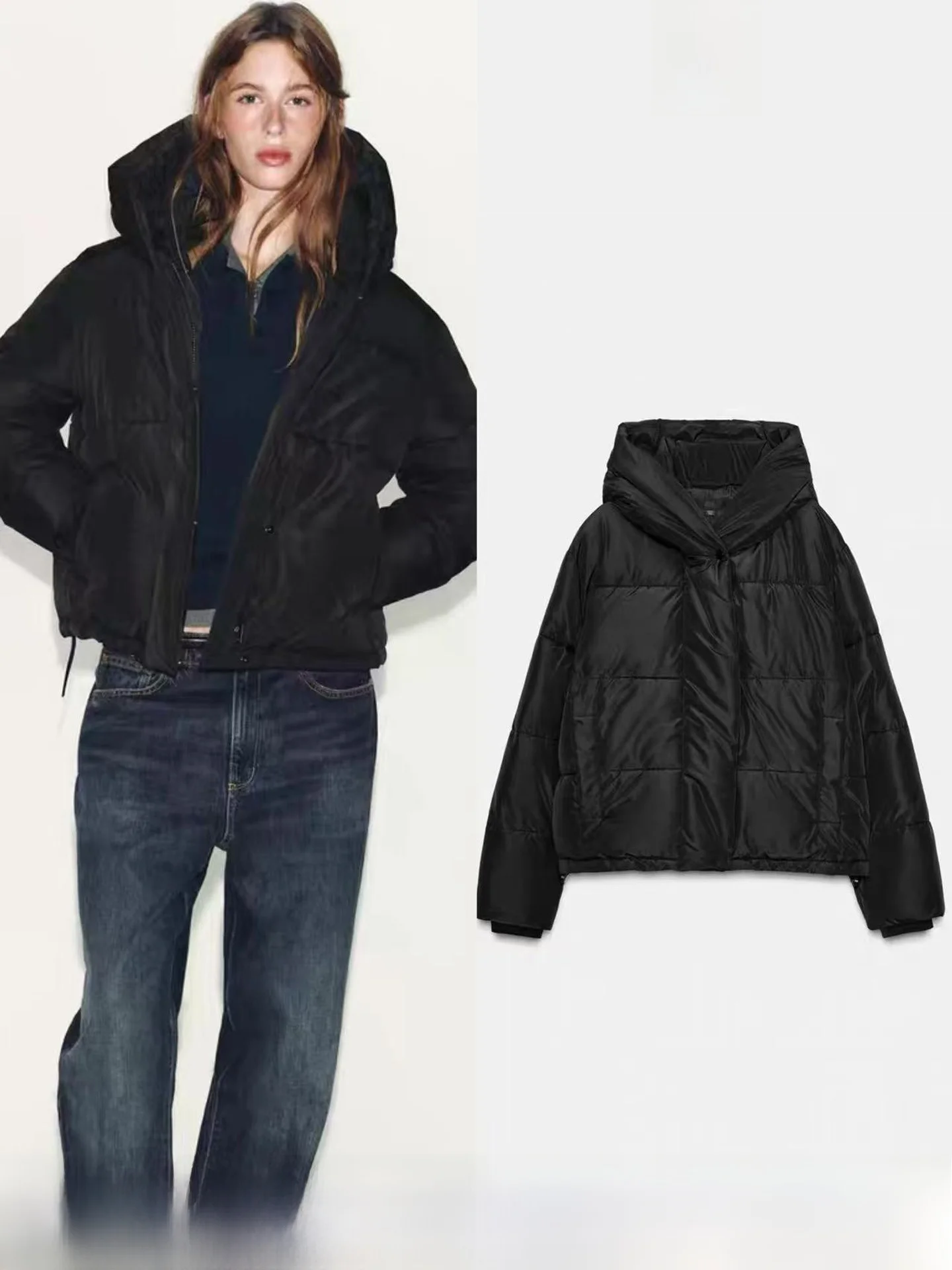 New Autumn Winter Women's Short Hooded Thickened Jacket Outerwear Waterproof Cotton Clothes Korean Style Loose Fit Zipper Clo...