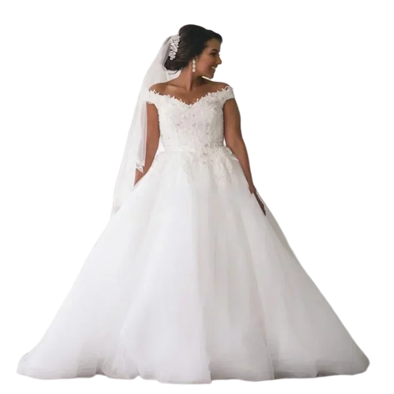 맞춤형 클래식 스위트하트 레이스 A라인 웨딩드레스 스윕 트레인 오프숄더 로브 드 마리에 야외 웨딩 가운