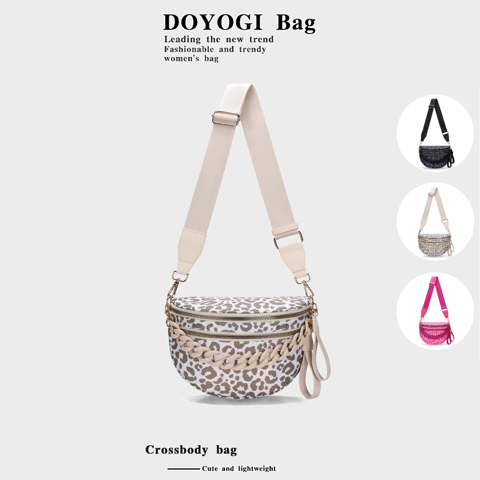 Spacious Leopard Nylon Crossbody Bag Bum Bag Cute Handbags Wallets with Personalized Chain for Women