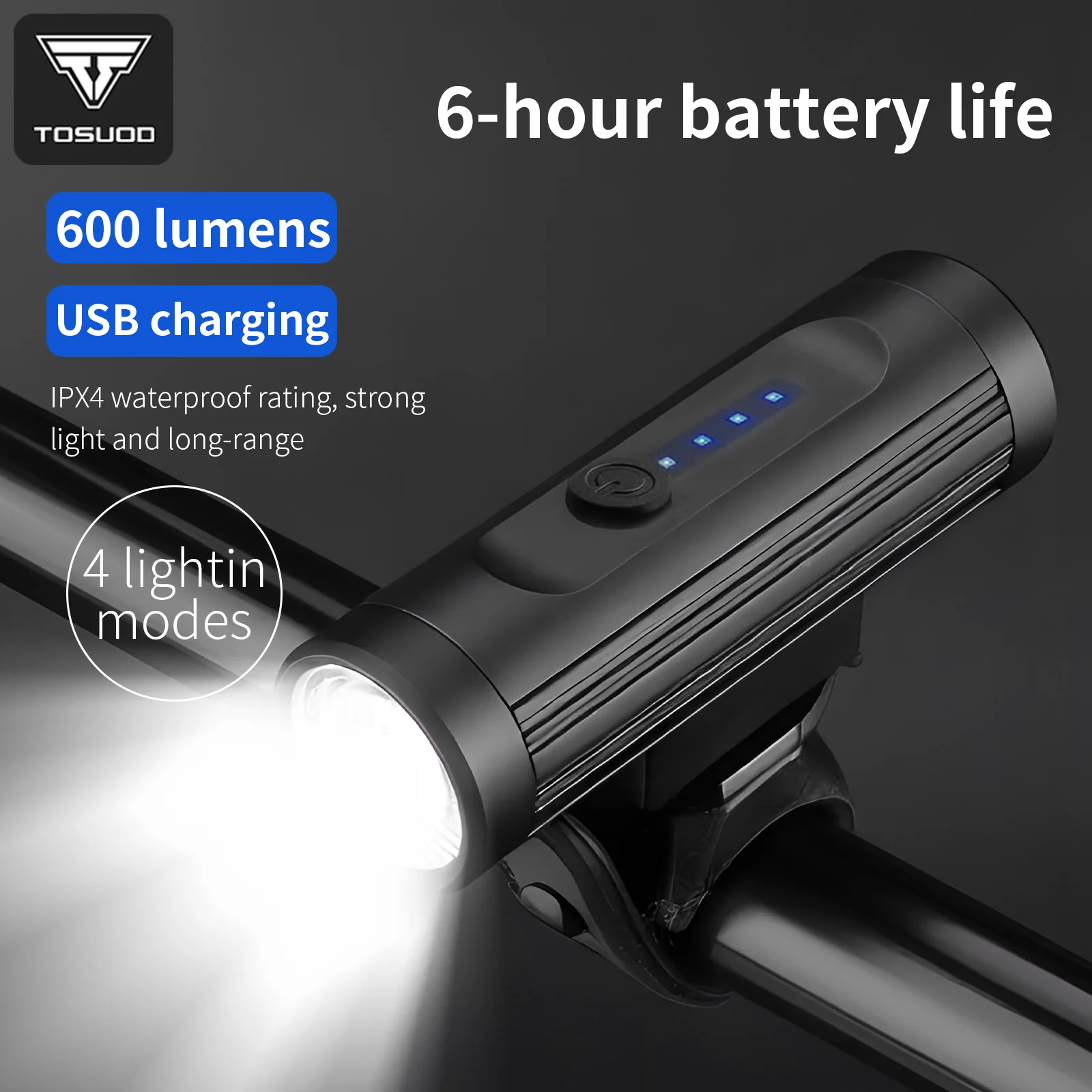 TOSUOD Roller-Scheinwerfer, 600 Lumen, 2500 mAh, IPX4 wasserdicht, 4 Modi, Roller-Scheinwerfer, Aluminiumlegierungsmaterial, Roller-Zubehör