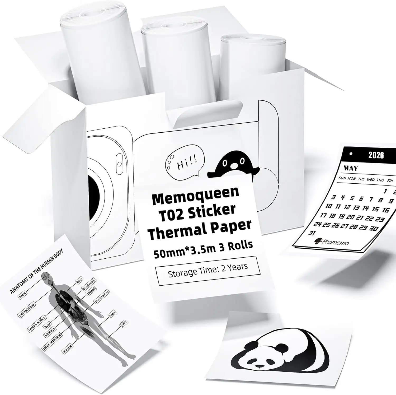 Thermal Sticker Paper, 50mmx3.5m Rolls for Mini Label Printers, Long-lasting Adhesive