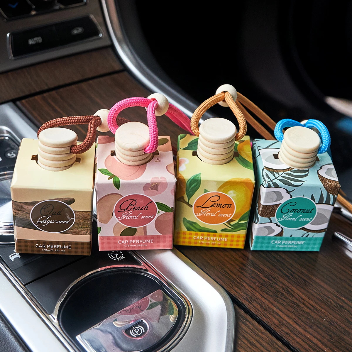4pcs car air freshener - a long-lasting aromatic woody scent, fresh fruit aroma, suitable for car interiors, alcohol free perfum