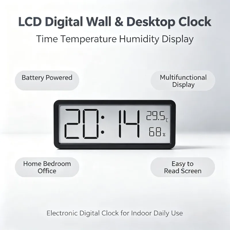 LCD Screen Digital Wall Clock Time Temperature Humidity Display Electronic Clock  Multifunctional Desktop Digital Clock