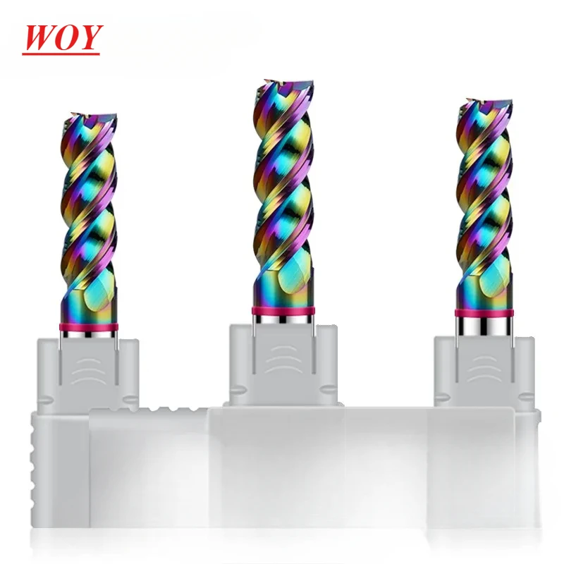 

WOY 3-Flute Colorful Coating Tungsten Steel Carbide Aluminum Flat Bottom Endmills CNC Machining Milling Cutter TGP-HRC60