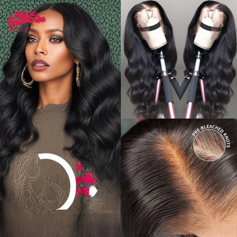 Ali Queen Body Wave koronkowa peruka z przodu 13x4 13x6 Indina włosy dziewicze ludzkie włosy koronkowe zamknięcie peruka bezklejowa 180% gęstość