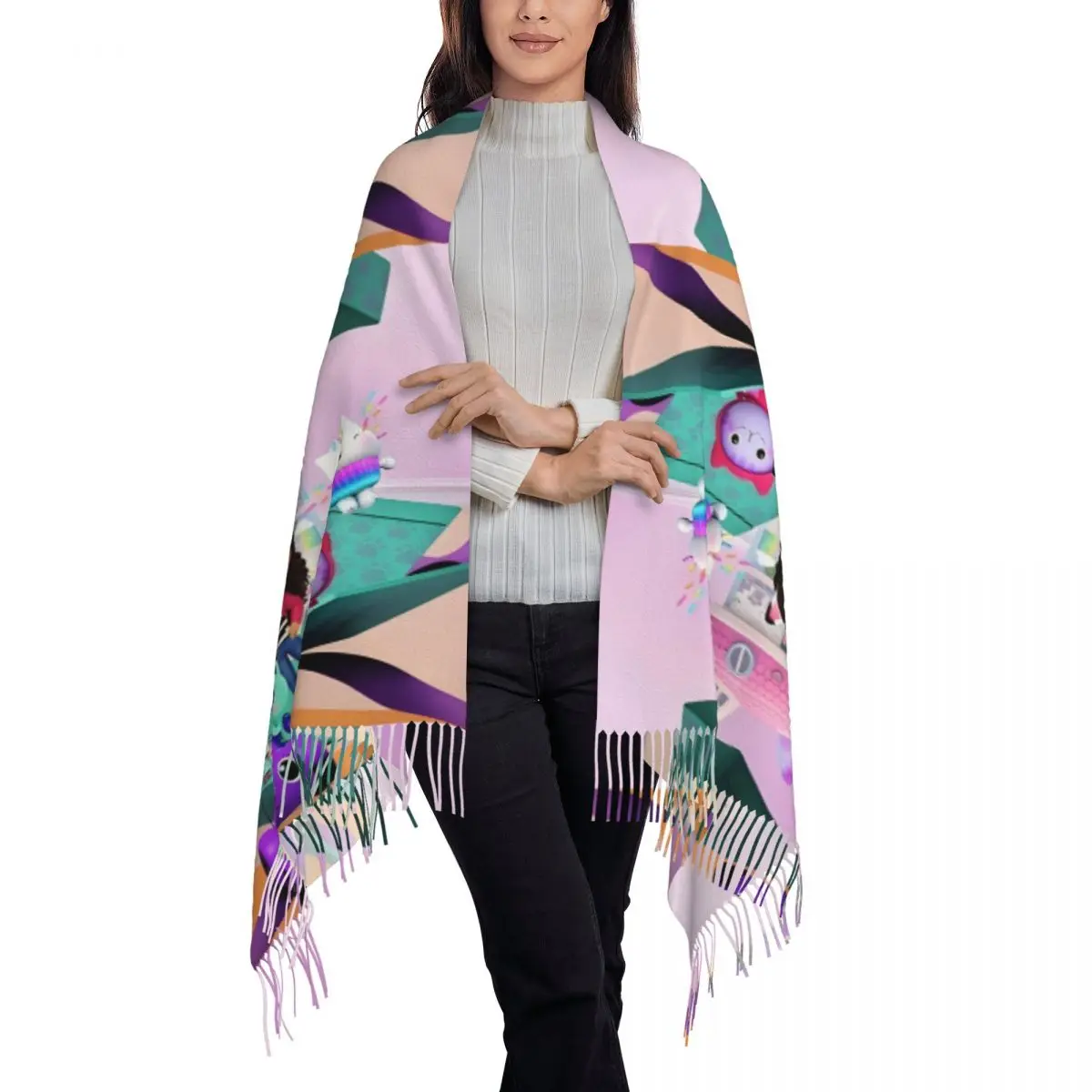 ギャビーズドールハウス スカーフ ラップ レディース ロング 冬 秋 暖かい タッセル ショール ユニセックス ギャビー猫 スカーフ