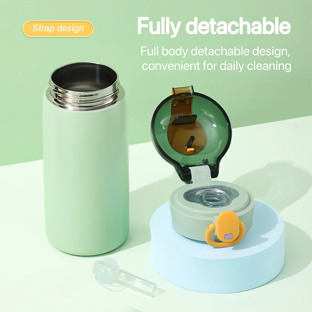 460ml Cool Black Insulated Water Bottle With Locking Flip Lid Silicone Straw Leakproof Portable Stainless Steel Tumbler