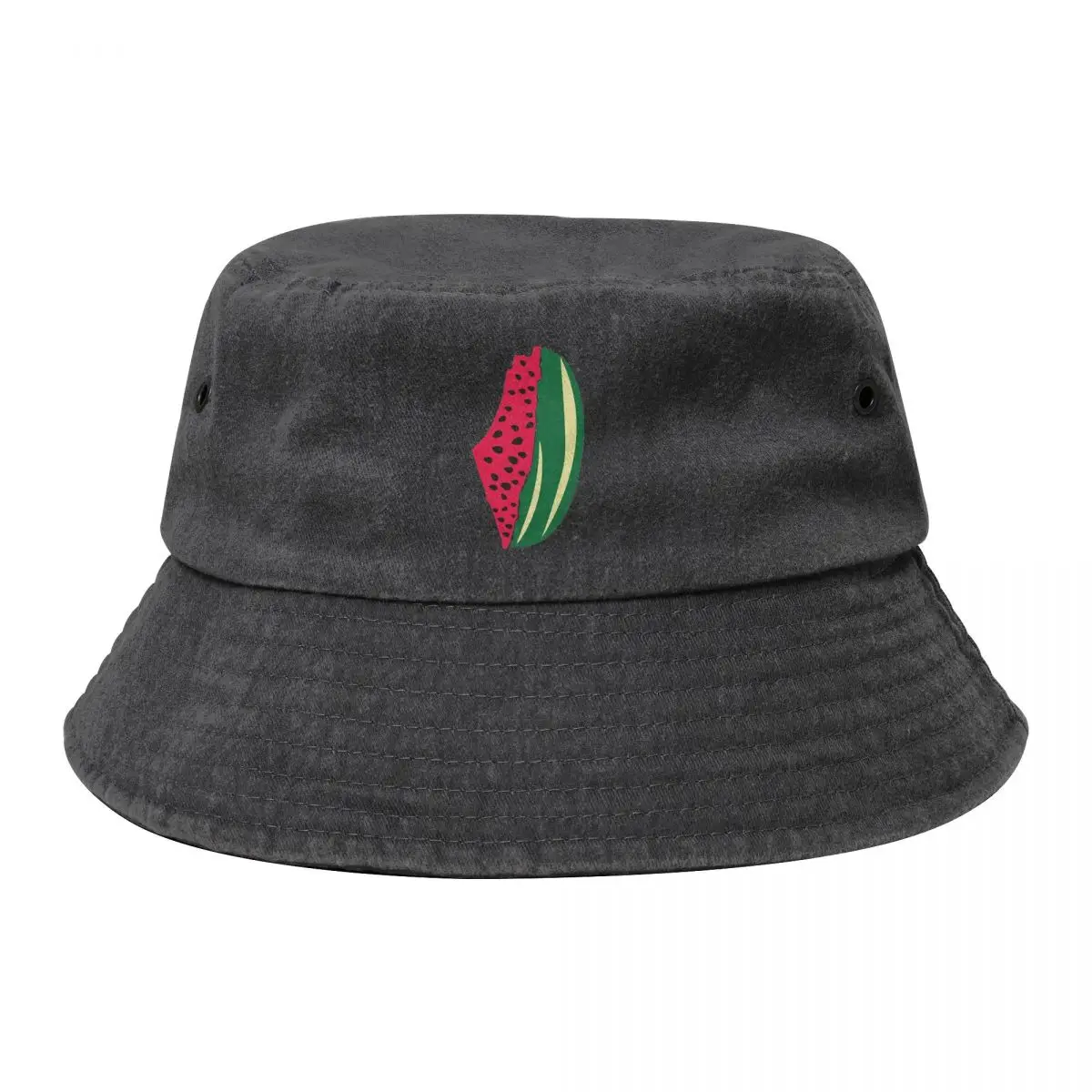 This Is Not A Watermelon Denim Bucket Hats For Unisex Magritte Parody Watermelon Washed Distressed Fisherman Cap Headwear