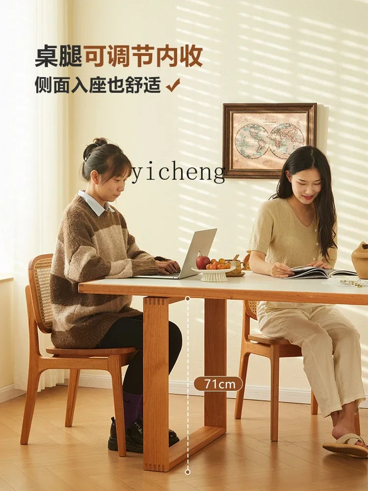 TQH6.4  dining table solid wood living room small apartment household rectangular rock slab dining table  and chair combination