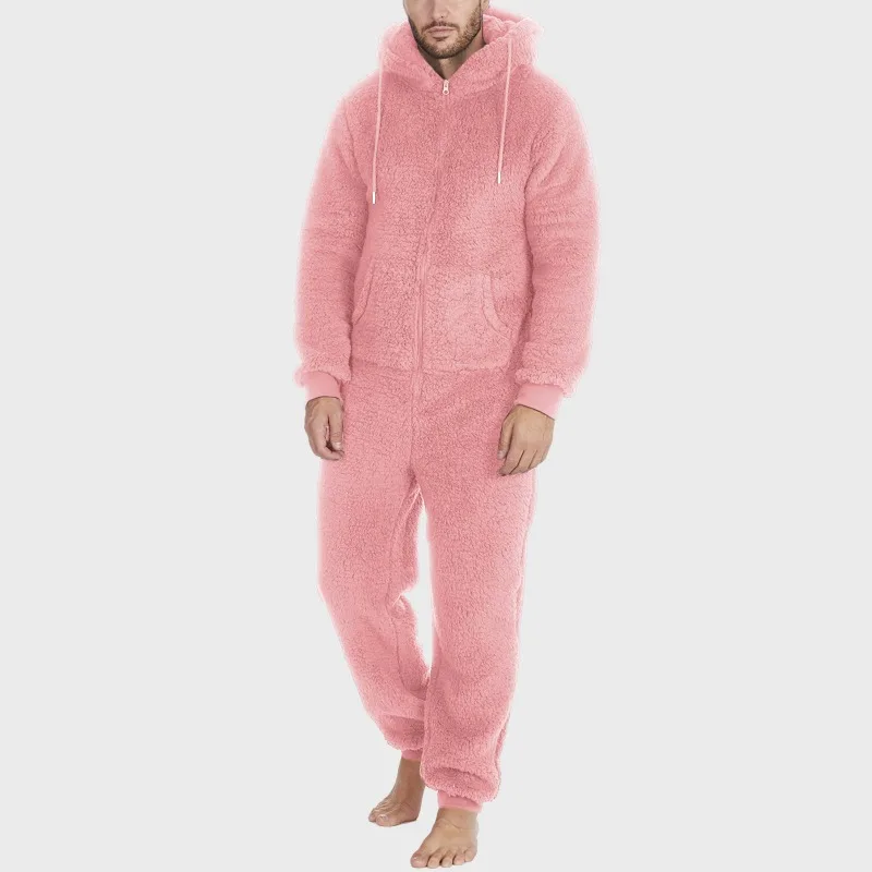 Hot Selling Men\'s Zipper Warm Plush Thermal One-piece Pajamas for Couples Pajama Man Sleepwear Sleeping Sexy Lingerie Jump Suit