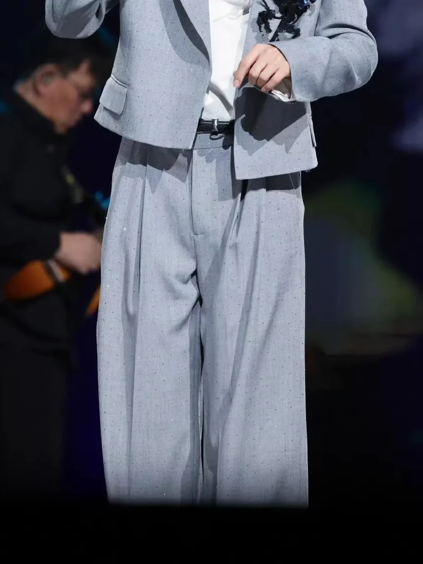 Men's 2025 Spring Autumn New Fashion Suit Sets Male Slim Fit Rhinestones High-End Jacket Coats Pants Sets Handsome Unique 2pcs