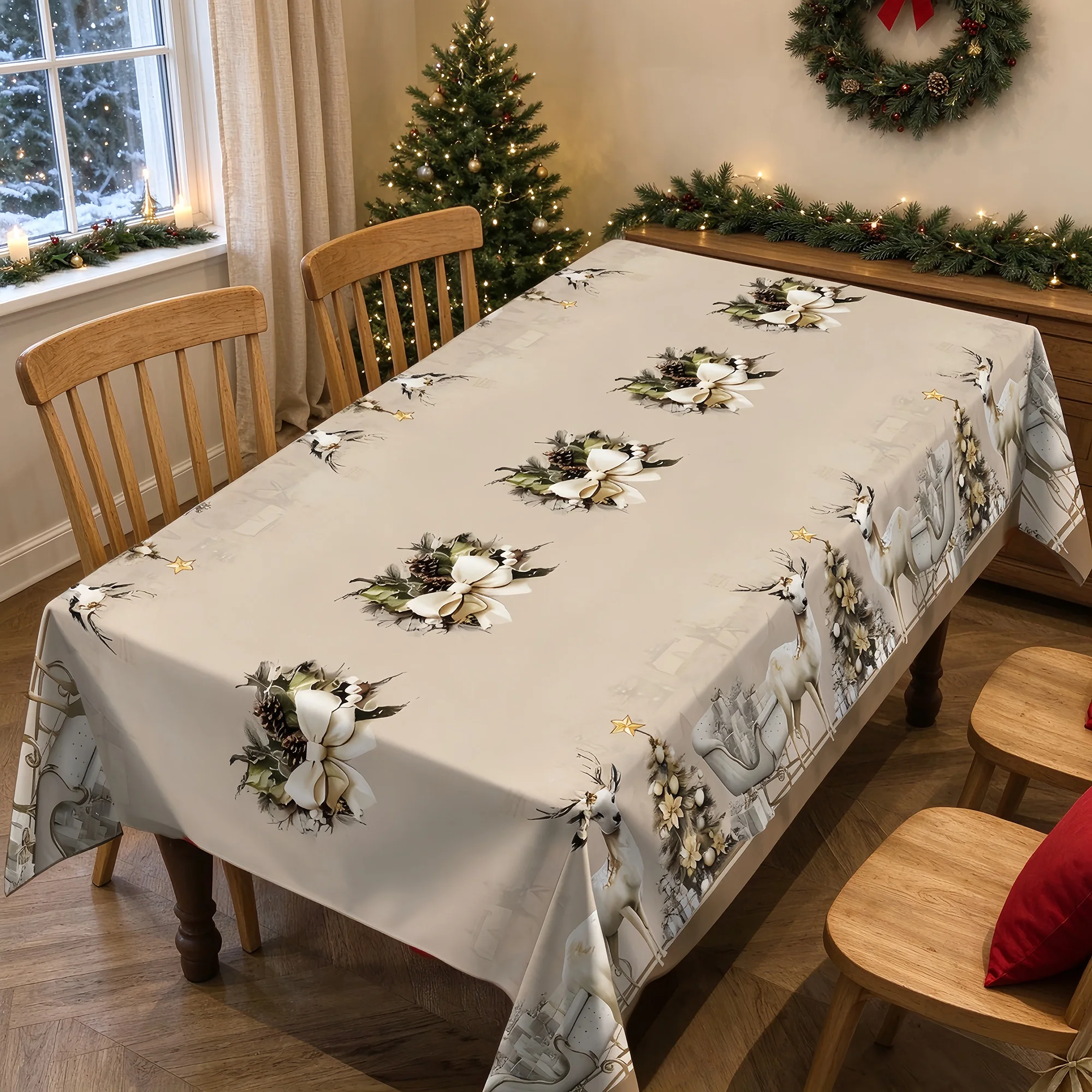 Christmas Rectangle Tablecloth Christmas Reindeer Tablecloth New Year Party Dinner Christmas Table Decor Family Get Together