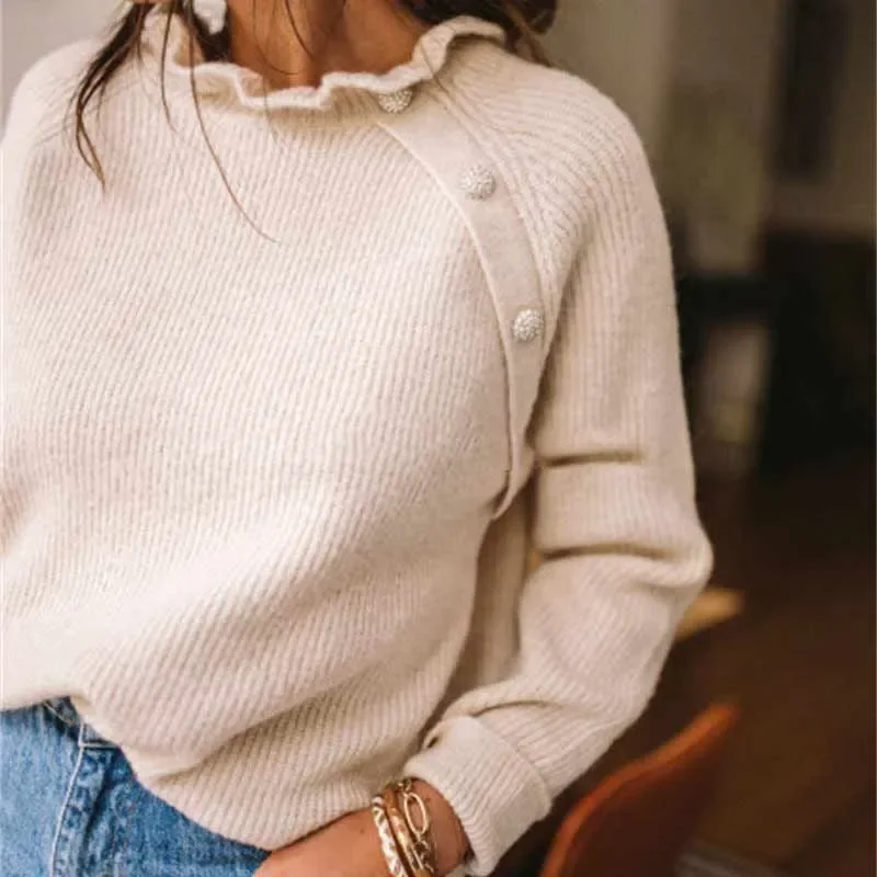 

Women’s Sweater Casual Long Sleeve Blouse Cashmere sweater Women Casual Paragraph Floral Collar Long Sleeve Sweater Solid Color