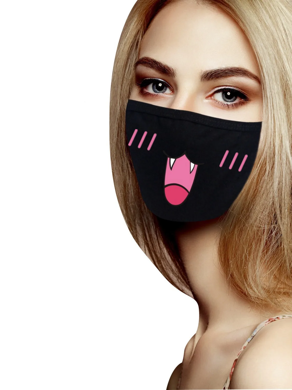 Grappige Uitdrukking Creatieve Anime Party Mond Gezichtsmasker Voor Mond Zwart Unisex Kpop Rijden Stofdicht Ademend Kawaii Schattig Masker