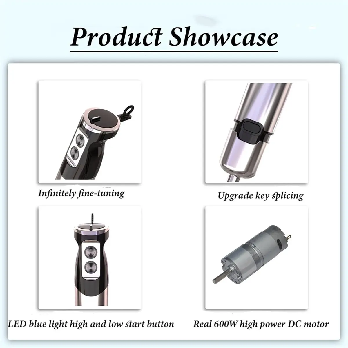 Hand Blender, High Power Pure Copper Motor with Double Mixing Blades Food Processor, Multi-Speed Han