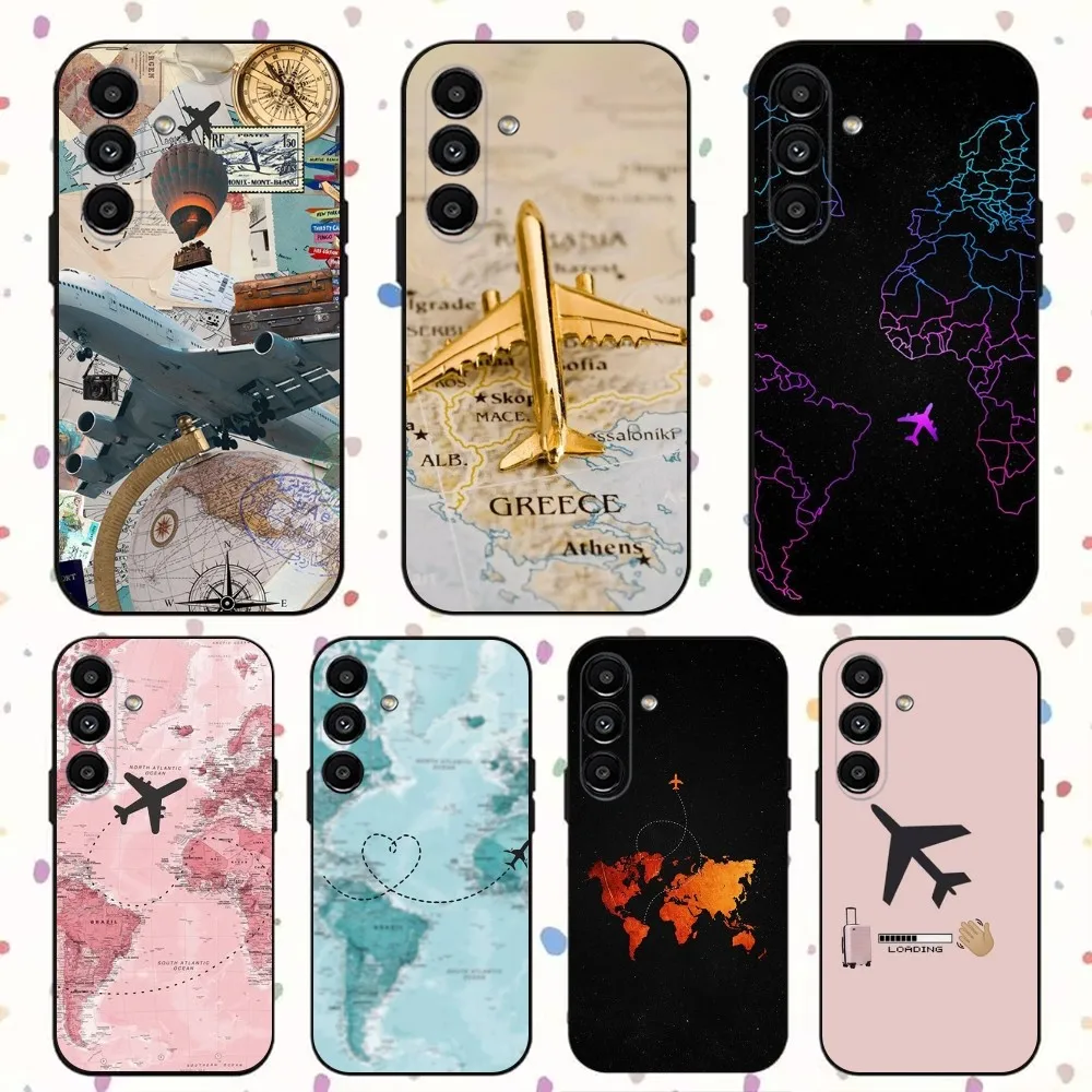 

Airplane Map Phone Case For Samsung S24,S21,S22,S23,S30,Ultra,S20,Plus,Fe,Lite,Note,10,9,5G Black Soft Cover