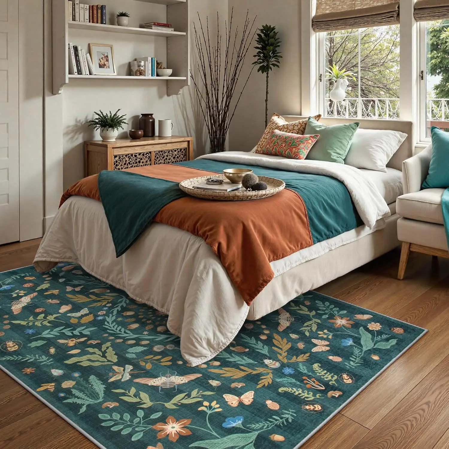 Carpet Floor Mat Insect Botanical Boho Rug Washable Non Slip for Living Room Bedroom Dining Under Table Kitchen Home Decor