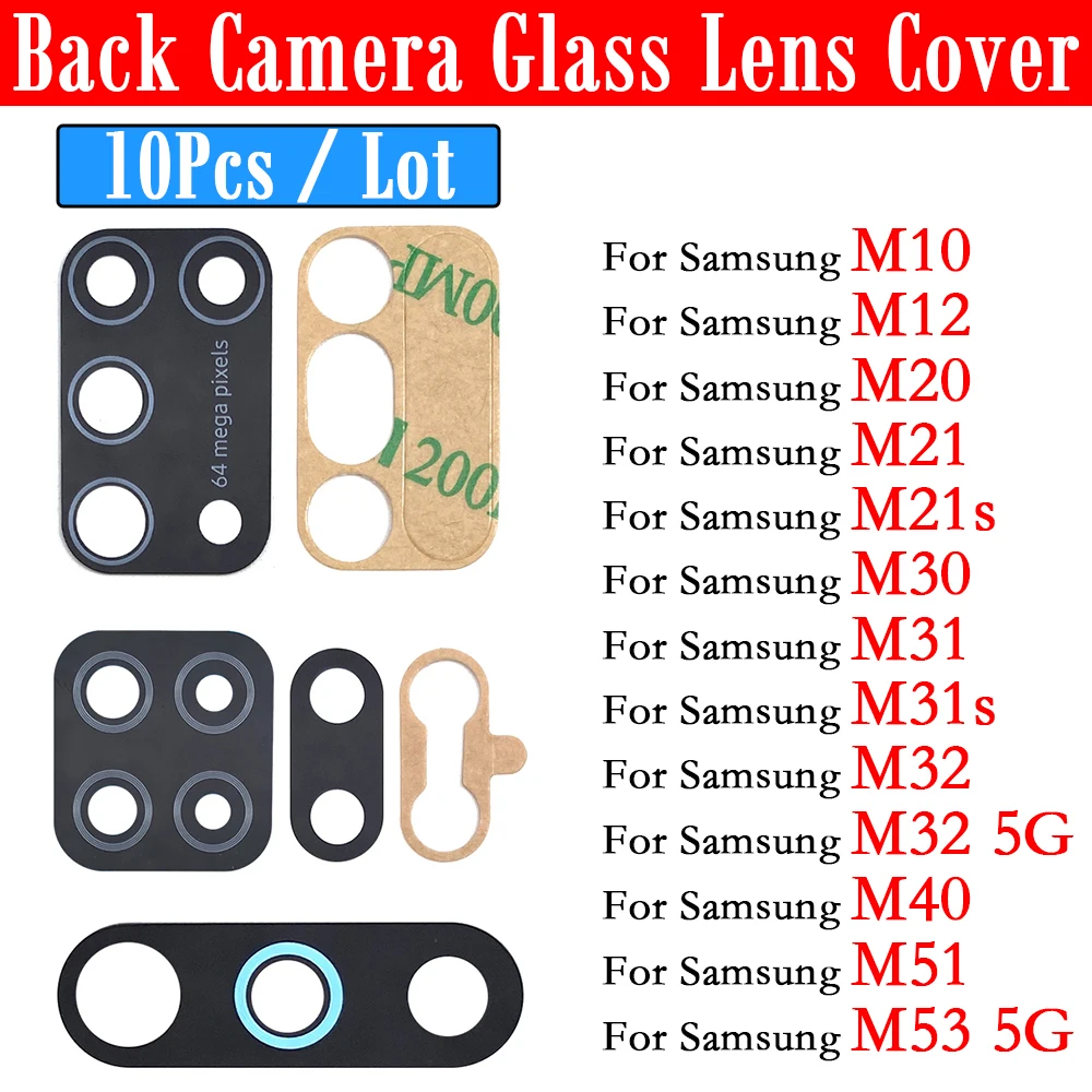 10Pcs For Samsung M10 M12 M20 M21 M30 M32 M40 M51 M53 Back Rear Camera Glass Lens Cover With Adhesive Stickers Glue Repair Lens